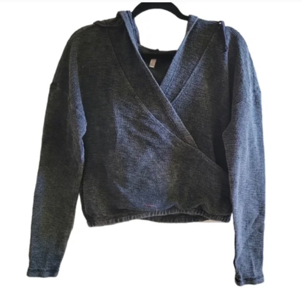 NWT Free People FP Movement Gray Criss Cross Hooded Sweatshirt S